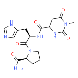 ChemSpider 2D Image | N-[(1-Methyl-2,6-dioxohexahydro-4-pyrimidinyl)carbonyl]-D-histidyl-L-prolinamide | C17H23N7O5
