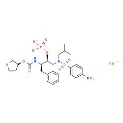 ChemSpider 2D Image | Calcium (2S,3R)-1-{[(4-aminophenyl)sulfonyl](isobutyl)amino}-4-phenyl-3-({[(3R)-tetrahydro-3-furanyloxy]carbonyl}amino)-2-butanyl phosphate | C25H34CaN3O9PS
