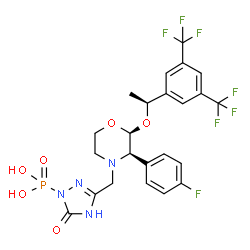 ChemSpider 2D Image | (3-{[(2S,3R)-2-{(1S)-1-[3,5-Bis(trifluoromethyl)phenyl]ethoxy}-3-(4-fluorophenyl)-4-morpholinyl]methyl}-5-oxo-2,5-dihydro-1H-1,2,4-triazol-1-yl)phosphonic acid | C23H22F7N4O6P