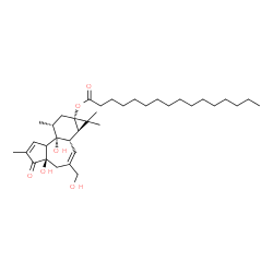 ChemSpider 2D Image | (1aR,1bS,4aR,7bR,8R,9aS)-4a,7b-Dihydroxy-3-(hydroxymethyl)-1,1,6,8-tetramethyl-5-oxo-1,1a,1b,4,4a,5,7a,7b,8,9-decahydro-9aH-cyclopropa[3,4]benzo[1,2-e]azulen-9a-yl palmitate | C36H58O6