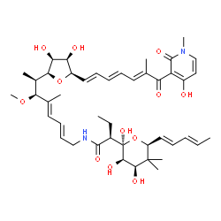 ChemSpider 2D Image | (2S)-N-[(2E,4E,6S,7R)-7-{(2S,3S,4R,5R)-3,4-Dihydroxy-5-[(1E,3E,5E)-7-(4-hydroxy-1-methyl-2-oxo-1,2-dihydro-3-pyridinyl)-6-methyl-7-oxo-1,3,5-heptatrien-1-yl]tetrahydro-2-furanyl}-6-methoxy-5-methyl-2,
4-octadien-1-yl]-2-{(2R,3R,4R,6S)-2,3,4-trihydroxy-5,5-dimethyl-6-[(1E,3E)-1,3-pentadien-1-yl]tetrahydro-2H-pyran-2-yl}butanamide | C44H62N2O12