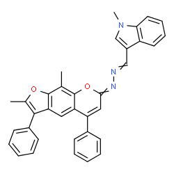 ChemSpider 2D Image | 3-{[(2,9-Dimethyl-3,5-diphenyl-7H-furo[3,2-g]chromen-7-ylidene)hydrazono]methyl}-1-methyl-1H-indole | C35H27N3O2