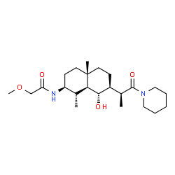 ChemSpider 2D Image | N-{(1S,2S,4aS,7S,8S,8aS)-8-Hydroxy-1,4a-dimethyl-7-[(2S)-1-oxo-1-(1-piperidinyl)-2-propanyl]decahydro-2-naphthalenyl}-2-methoxyacetamide | C23H40N2O4