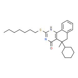 ChemSpider 2D Image | Benzo[h]quinazolin-4(3H)-one, 5-cyclohexyl-2-(heptylthio)-5,6-dihydro-5-methyl- | C26H36N2OS