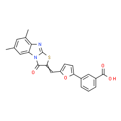 ChemSpider 2D Image | 3-{5-[(6,8-Dimethyl-3-oxo[1,3]thiazolo[3,2-a]benzimidazol-2(3H)-ylidene)methyl]-2-furyl}benzoic acid | C23H16N2O4S