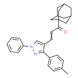 ChemSpider 2D Image | 1-(Adamantan-1-yl)-3-[3-(4-methylphenyl)-1-phenyl-1H-pyrazol-4-yl]-2-propen-1-one | C29H30N2O