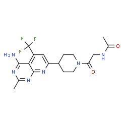 ChemSpider 2D Image | N-(2-{4-[4-Amino-2-methyl-5-(trifluoromethyl)pyrido[2,3-d]pyrimidin-7-yl]-1-piperidinyl}-2-oxoethyl)acetamide | C18H21F3N6O2