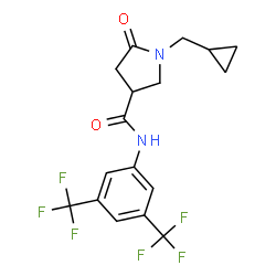 ChemSpider 2D Image | N-[3,5-Bis(trifluoromethyl)phenyl]-1-(cyclopropylmethyl)-5-oxo-3-pyrrolidinecarboxamide | C17H16F6N2O2