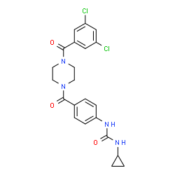 ChemSpider 2D Image | 1-Cyclopropyl-3-(4-{[4-(3,5-dichlorobenzoyl)-1-piperazinyl]carbonyl}phenyl)urea | C22H22Cl2N4O3