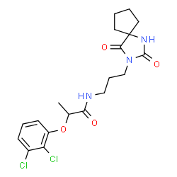 ChemSpider 2D Image | 2-(2,3-Dichlorophenoxy)-N-[3-(2,4-dioxo-1,3-diazaspiro[4.4]non-3-yl)propyl]propanamide | C19H23Cl2N3O4