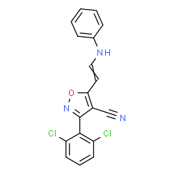 ChemSpider 2D Image | 5-(2-Anilinovinyl)-3-(2,6-dichlorophenyl)-1,2-oxazole-4-carbonitrile | C18H11Cl2N3O