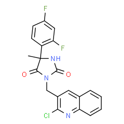 ChemSpider 2D Image | 3-[(2-Chloro-3-quinolinyl)methyl]-5-(2,4-difluorophenyl)-5-methyl-2,4-imidazolidinedione | C20H14ClF2N3O2