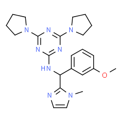 ChemSpider 2D Image | N-[(3-Methoxyphenyl)(1-methyl-1H-imidazol-2-yl)methyl]-4,6-di(1-pyrrolidinyl)-1,3,5-triazin-2-amine | C23H30N8O