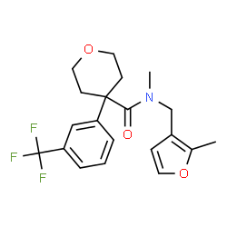 ChemSpider 2D Image | N-Methyl-N-[(2-methyl-3-furyl)methyl]-4-[3-(trifluoromethyl)phenyl]tetrahydro-2H-pyran-4-carboxamide | C20H22F3NO3