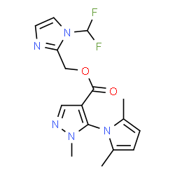 ChemSpider 2D Image | [1-(Difluoromethyl)-1H-imidazol-2-yl]methyl 5-(2,5-dimethyl-1H-pyrrol-1-yl)-1-methyl-1H-pyrazole-4-carboxylate | C16H17F2N5O2