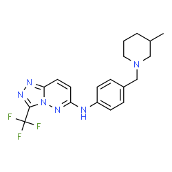 ChemSpider 2D Image | N-{4-[(3-Methyl-1-piperidinyl)methyl]phenyl}-3-(trifluoromethyl)[1,2,4]triazolo[4,3-b]pyridazin-6-amine | C19H21F3N6