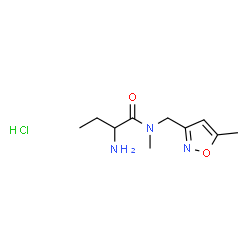 ChemSpider 2D Image | 2-Amino-N-methyl-N-[(5-methyl-1,2-oxazol-3-yl)methyl]butanamide hydrochloride (1:1) | C10H18ClN3O2