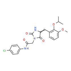 ChemSpider 2D Image | N-(4-Chlorophenyl)-2-[4-(2-isopropoxy-3-methoxybenzylidene)-2,5-dioxo-1-imidazolidinyl]acetamide | C22H22ClN3O5