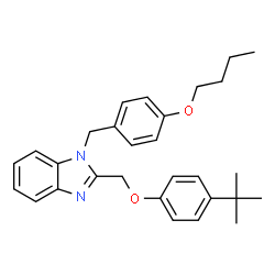 ChemSpider 2D Image | 1-(4-Butoxybenzyl)-2-{[4-(2-methyl-2-propanyl)phenoxy]methyl}-1H-benzimidazole | C29H34N2O2