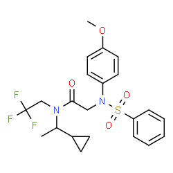 ChemSpider 2D Image | N-(1-Cyclopropylethyl)-N~2~-(4-methoxyphenyl)-N~2~-(phenylsulfonyl)-N-(2,2,2-trifluoroethyl)glycinamide | C22H25F3N2O4S