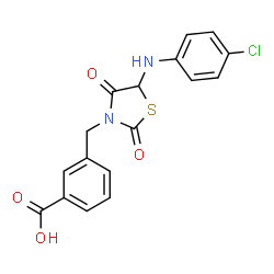 ChemSpider 2D Image | 3-({5-[(4-Chlorophenyl)amino]-2,4-dioxo-1,3-thiazolidin-3-yl}methyl)benzoic acid | C17H13ClN2O4S