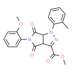 ChemSpider 2D Image | Methyl 5-(2-methoxyphenyl)-1-(2-methylphenyl)-4,6-dioxo-1,3a,4,5,6,6a-hexahydropyrrolo[3,4-c]pyrazole-3-carboxylate | C21H19N3O5