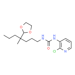 ChemSpider 2D Image | 1-(2-Chloro-3-pyridinyl)-3-[4-(1,3-dioxolan-2-yl)-4-methylheptyl]urea | C17H26ClN3O3