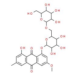 ChemSpider 2D Image | 8-Hydroxy-3-methoxy-6-methyl-9,10-dioxo-9,10-dihydro-1-anthracenyl 6-O-hexopyranosylhexopyranoside | C28H32O15