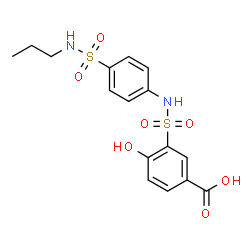 ChemSpider 2D Image | 4-Hydroxy-3-{[4-(propylsulfamoyl)phenyl]sulfamoyl}benzoic acid | C16H18N2O7S2