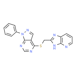 ChemSpider 2D Image | 4-[(1H-Imidazo[4,5-b]pyridin-2-ylmethyl)sulfanyl]-1-phenyl-1H-pyrazolo[3,4-d]pyrimidine | C18H13N7S