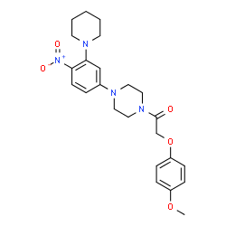 ChemSpider 2D Image | 2-(4-Methoxyphenoxy)-1-{4-[4-nitro-3-(1-piperidinyl)phenyl]-1-piperazinyl}ethanone | C24H30N4O5