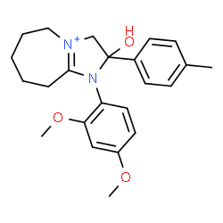 ChemSpider 2D Image | 3H-Imidazo[1,2-a]azepinium, 1-(2,4-dimethoxyphenyl)-2,5,6,7,8,9-hexahydro-2-hydroxy-2-(4-methylphenyl)- | C23H29N2O3