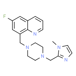 ChemSpider 2D Image | 6-Fluoro-8-({4-[(1-methyl-1H-imidazol-2-yl)methyl]-1-piperazinyl}methyl)quinoline | C19H22FN5