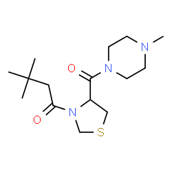 ChemSpider 2D Image | 3,3-Dimethyl-1-{4-[(4-methyl-1-piperazinyl)carbonyl]-1,3-thiazolidin-3-yl}-1-butanone | C15H27N3O2S