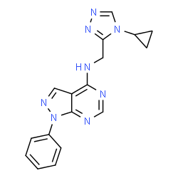 ChemSpider 2D Image | N-[(4-Cyclopropyl-4H-1,2,4-triazol-3-yl)methyl]-1-phenyl-1H-pyrazolo[3,4-d]pyrimidin-4-amine | C17H16N8
