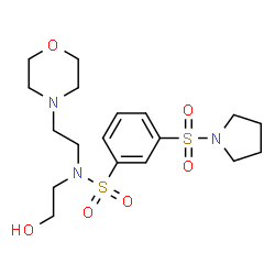ChemSpider 2D Image | N-(2-Hydroxyethyl)-N-[2-(4-morpholinyl)ethyl]-3-(1-pyrrolidinylsulfonyl)benzenesulfonamide | C18H29N3O6S2