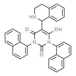 ChemSpider 2D Image | 6-Hydroxy-1,3-di(1-naphthyl)-5-(1,2,3,4-tetrahydro-1-isoquinolinyl)-2,4(1H,3H)-pyrimidinedione | C33H25N3O3
