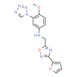 ChemSpider 2D Image | N-{[3-(2-Furyl)-1,2,4-oxadiazol-5-yl]methyl}-4-methoxy-3-(1H-tetrazol-1-yl)aniline | C15H13N7O3