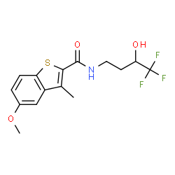 ChemSpider 2D Image | 5-Methoxy-3-methyl-N-(4,4,4-trifluoro-3-hydroxybutyl)-1-benzothiophene-2-carboxamide | C15H16F3NO3S