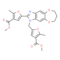 ChemSpider 2D Image | Methyl 5-({2-[4-(methoxycarbonyl)-5-methyl-2-furyl]-7,8-dihydro-1H,6H-[1,4]dioxepino[2,3-f]benzimidazol-1-yl}methyl)-2-methyl-3-furoate | C25H24N2O8
