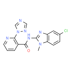 ChemSpider 2D Image | N-(5-Chloro-1-methyl-1H-benzimidazol-2-yl)-2-(1H-1,2,4-triazol-1-yl)nicotinamide | C16H12ClN7O