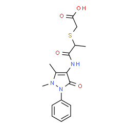 ChemSpider 2D Image | 2-((1-((1,5-Dimethyl-3-oxo-2-phenyl-2,3-dihydro-1H-pyrazol-4-yl)amino)-1-oxopropan-2-yl)thio)acetic acid | C16H19N3O4S