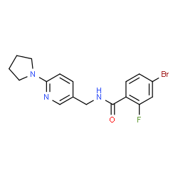 ChemSpider 2D Image | 4-Bromo-2-fluoro-N-{[6-(1-pyrrolidinyl)-3-pyridinyl]methyl}benzamide | C17H17BrFN3O