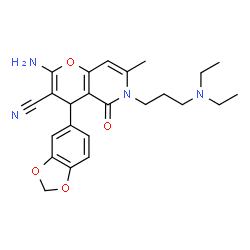 ChemSpider 2D Image | 2-Amino-4-(1,3-benzodioxol-5-yl)-6-[3-(diethylamino)propyl]-7-methyl-5-oxo-5,6-dihydro-4H-pyrano[3,2-c]pyridine-3-carbonitrile | C24H28N4O4