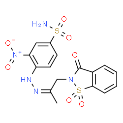ChemSpider 2D Image | 4-{(2Z)-2-[1-(1,1-Dioxido-3-oxo-1,2-benzothiazol-2(3H)-yl)-2-propanylidene]hydrazino}-3-nitrobenzenesulfonamide | C16H15N5O7S2