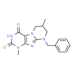 ChemSpider 2D Image | 9-Benzyl-1,7-dimethyl-6,7,8,9-tetrahydropyrimido[2,1-f]purine-2,4(1H,3H)-dione | C17H19N5O2