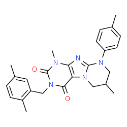 ChemSpider 2D Image | 3-(2,5-Dimethylbenzyl)-1,7-dimethyl-9-(4-methylphenyl)-6,7,8,9-tetrahydropyrimido[2,1-f]purine-2,4(1H,3H)-dione | C26H29N5O2