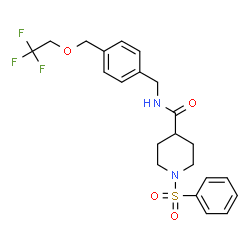 ChemSpider 2D Image | 1-(Phenylsulfonyl)-N-{4-[(2,2,2-trifluoroethoxy)methyl]benzyl}-4-piperidinecarboxamide | C22H25F3N2O4S