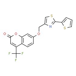 ChemSpider 2D Image | 7-{[2-(2-Thienyl)-1,3-thiazol-4-yl]methoxy}-4-(trifluoromethyl)-2H-chromen-2-one | C18H10F3NO3S2