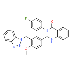 ChemSpider 2D Image | 2-(3-Benzotriazol-1-ylmethyl-4-methoxy-phenyl)-3-(4-fluoro-phenyl)-2,3-dihydro-1H-quinazolin-4-one | C28H22FN5O2
